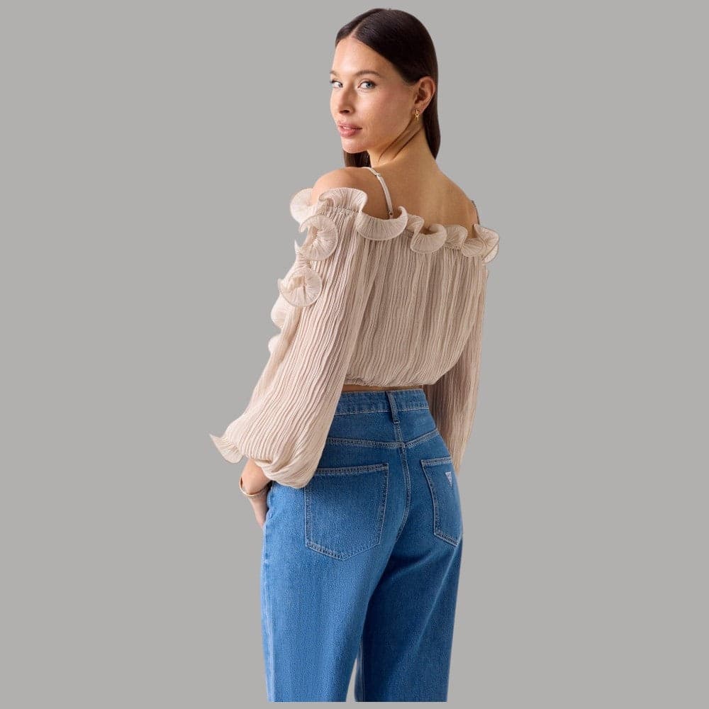 Blusa Guess in Chiffon con Volant e Scollo Off-Shoulder - 3
