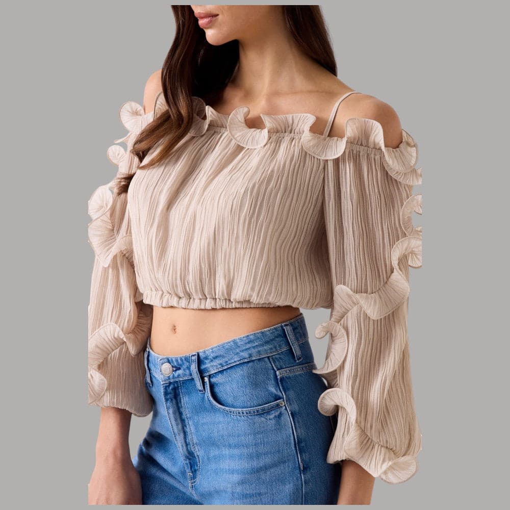 Blusa Guess in Chiffon con Volant e Scollo Off-Shoulder - 4