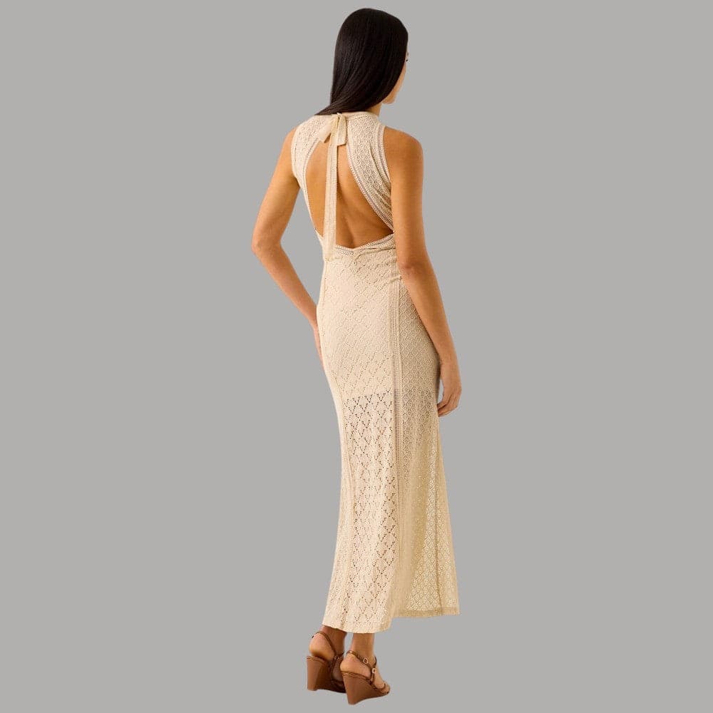 Vestito Guess Lungo Traforato Beige NEW LIZA senza Maniche - 3