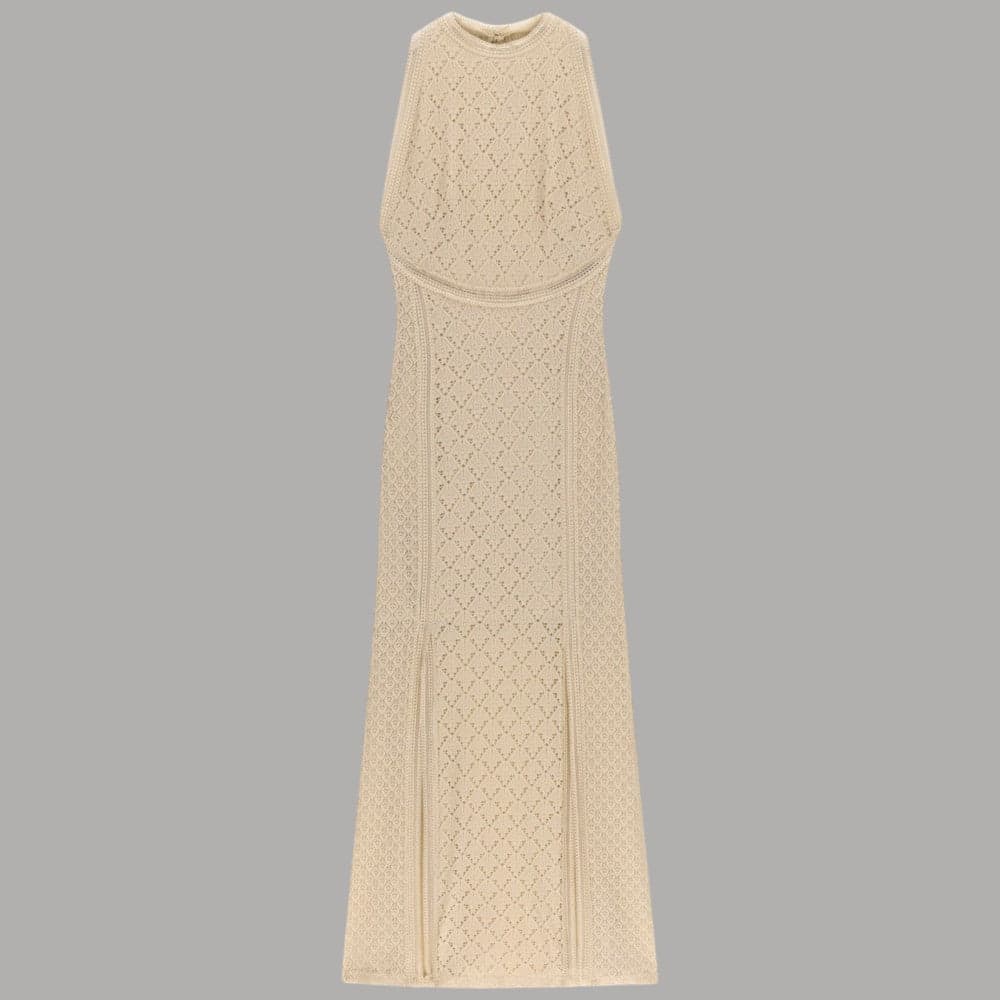 Vestito Guess Lungo Traforato Beige NEW LIZA senza Maniche - 5