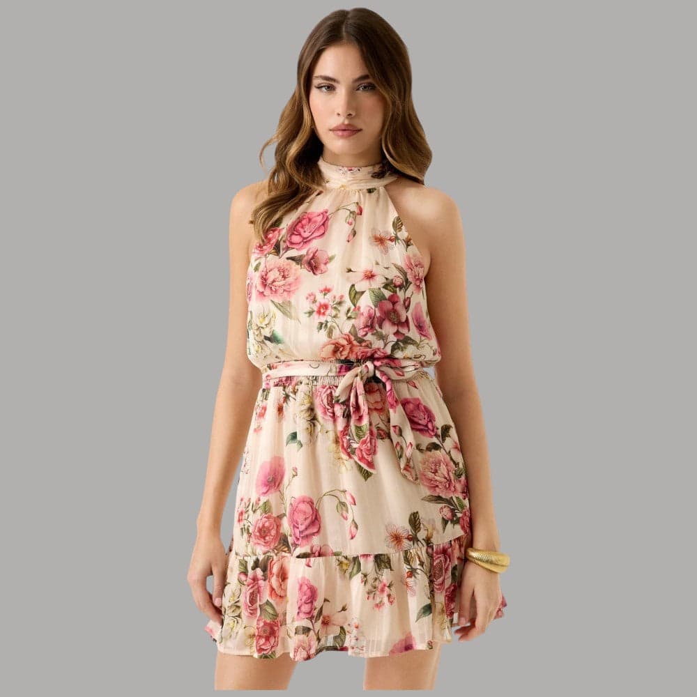 Vestito Guess Mini Floreale Chiffon, Collo Alto, A-Line - 7