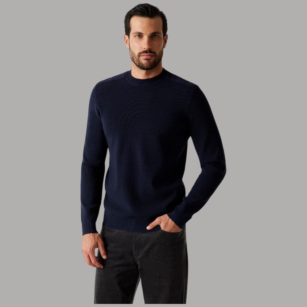 Pullover Guess Uomo Blu, Girocollo a Quadri in Misto Viscosa - 5