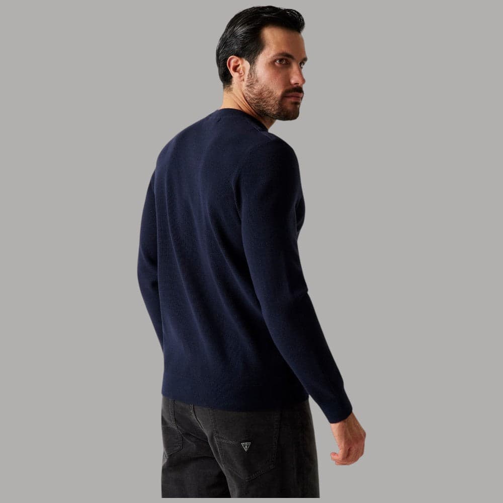Pullover Guess Uomo Blu, Girocollo a Quadri in Misto Viscosa - 3