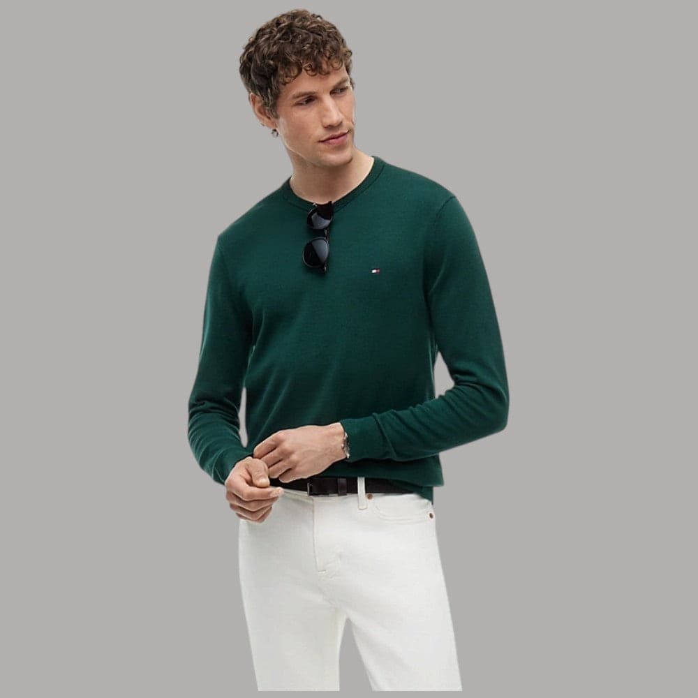 Pullover Tommy Hilfiger girocollo in cotone con bandierina ricamata - 19