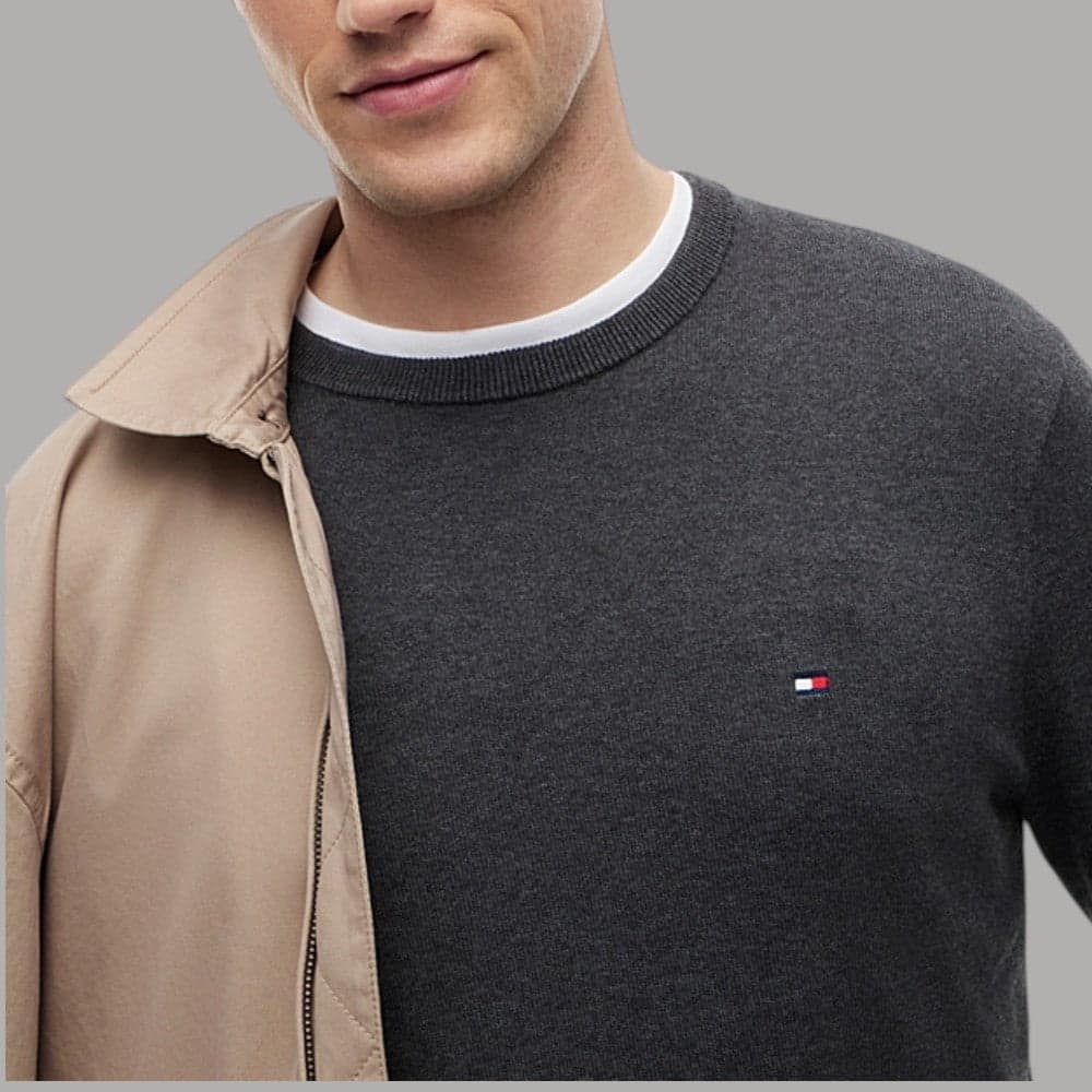 Pullover Tommy Hilfiger girocollo in cotone con bandierina ricamata - 30