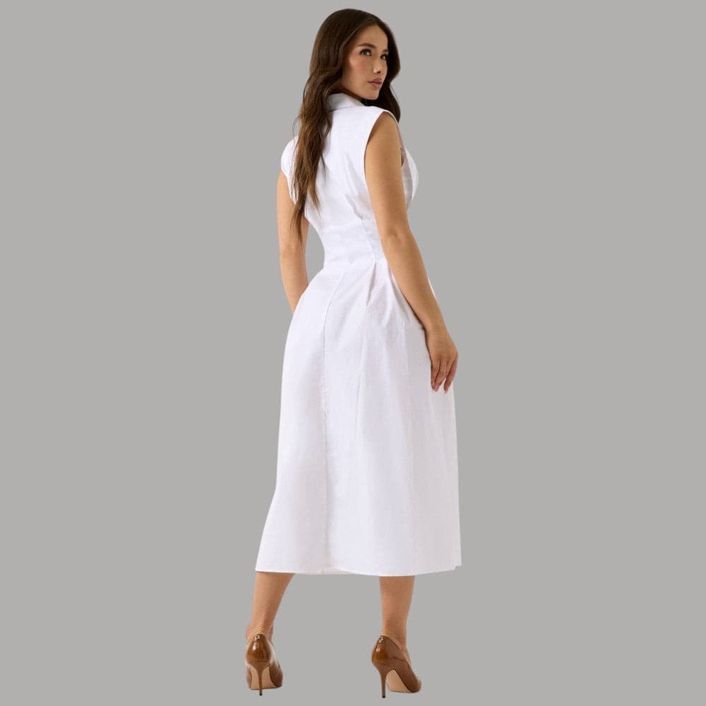 Vestito Guess Chemisier Flare Bianco in Lino e Viscosa - 3