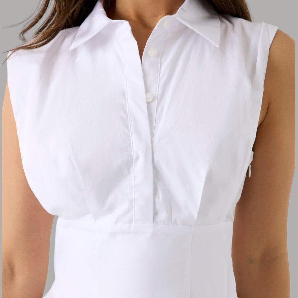 Vestito Guess Chemisier Flare Bianco in Lino e Viscosa - 4