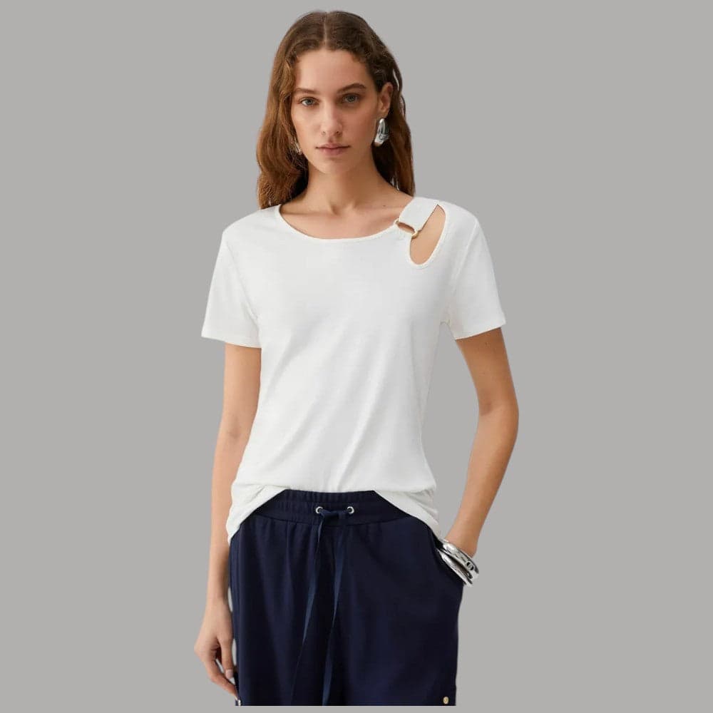 Liu Jo T-shirt Cut-Out Girocollo in Cotone e Bambù Elegante - 9