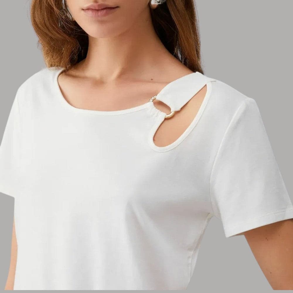 Liu Jo T-shirt Cut-Out Girocollo in Cotone e Bambù Elegante - 3