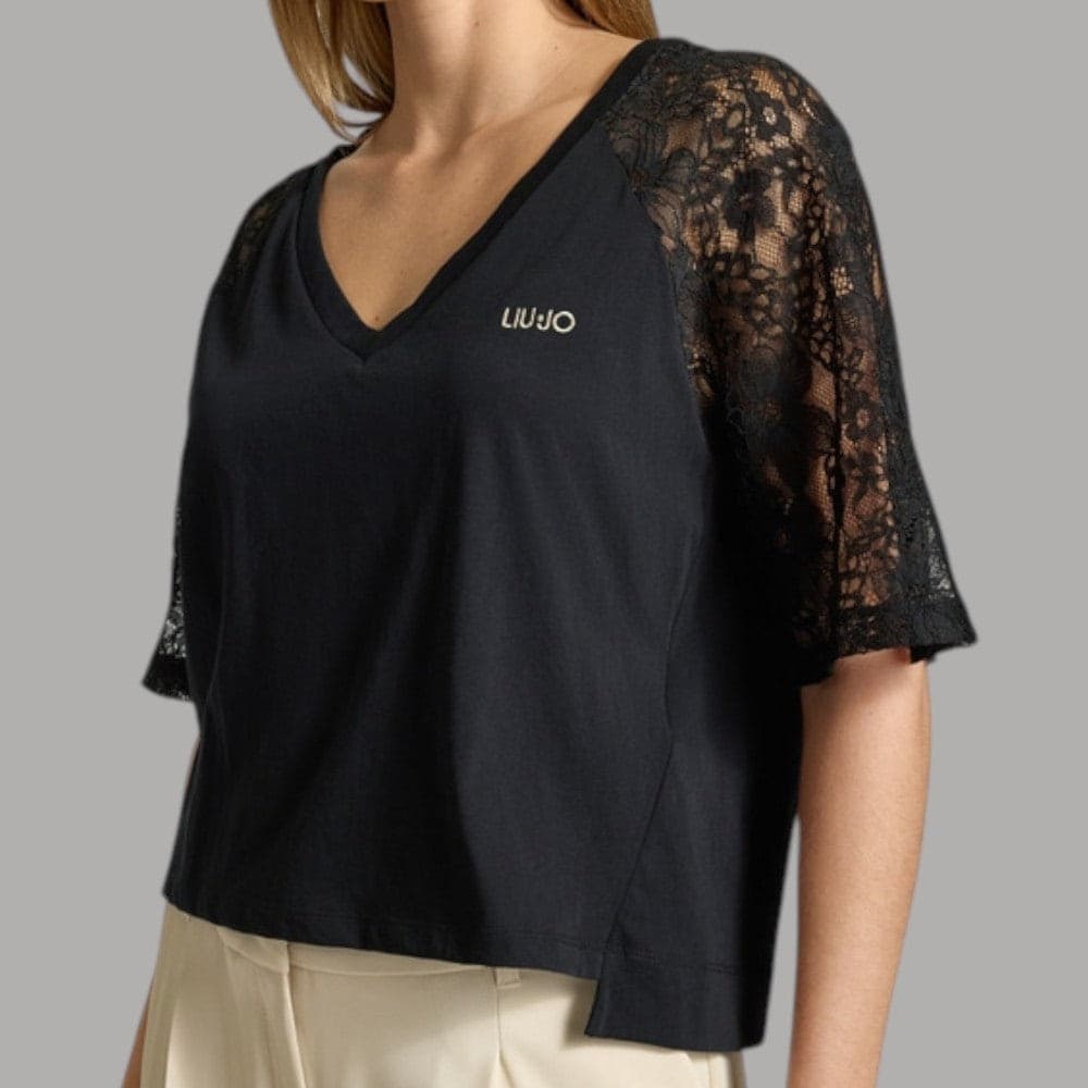 Liu Jo T-shirt Cotone Scollo V & Maniche Pizzo Eleganti - 2