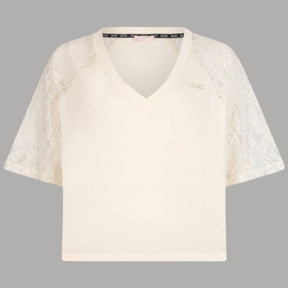 Liu Jo T-shirt Cotone Scollo V & Maniche Pizzo Eleganti - 11