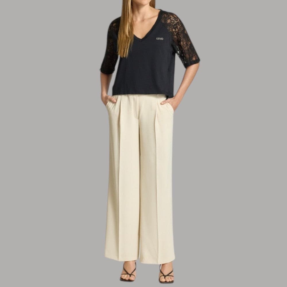 Liu Jo T-shirt Cotone Scollo V & Maniche Pizzo Eleganti - 4