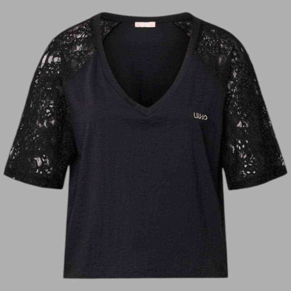 Liu Jo T-shirt Cotone Scollo V & Maniche Pizzo Eleganti - 5