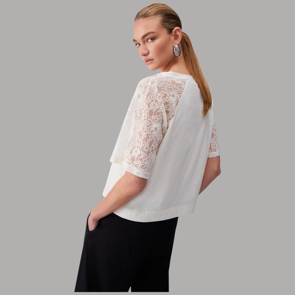 Liu Jo T-shirt Cotone Scollo V & Maniche Pizzo Eleganti - 7