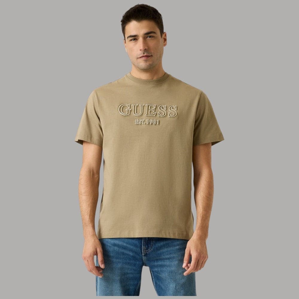 Guess T-Shirt Regular in Cotone con Logo Ricamato Rilievo