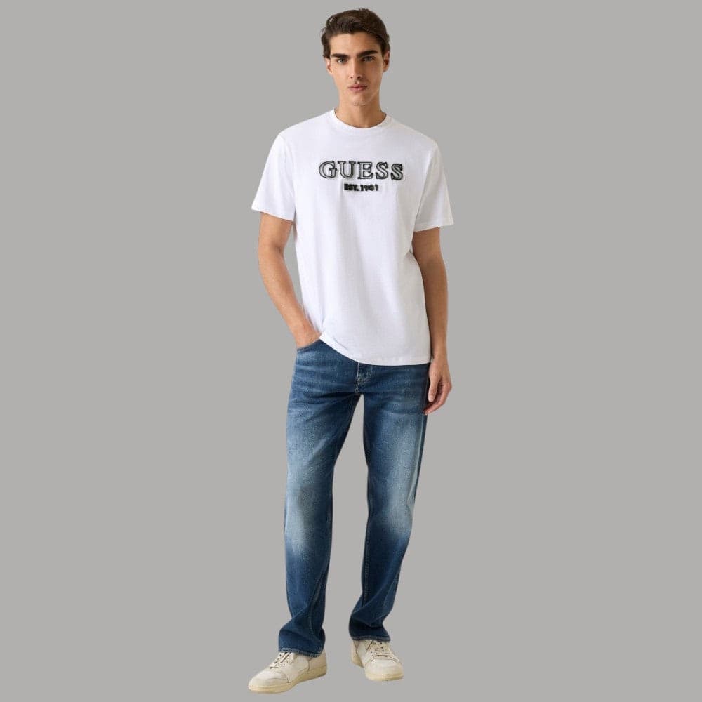 Guess T-Shirt Regular in Cotone con Logo Ricamato Rilievo - 7