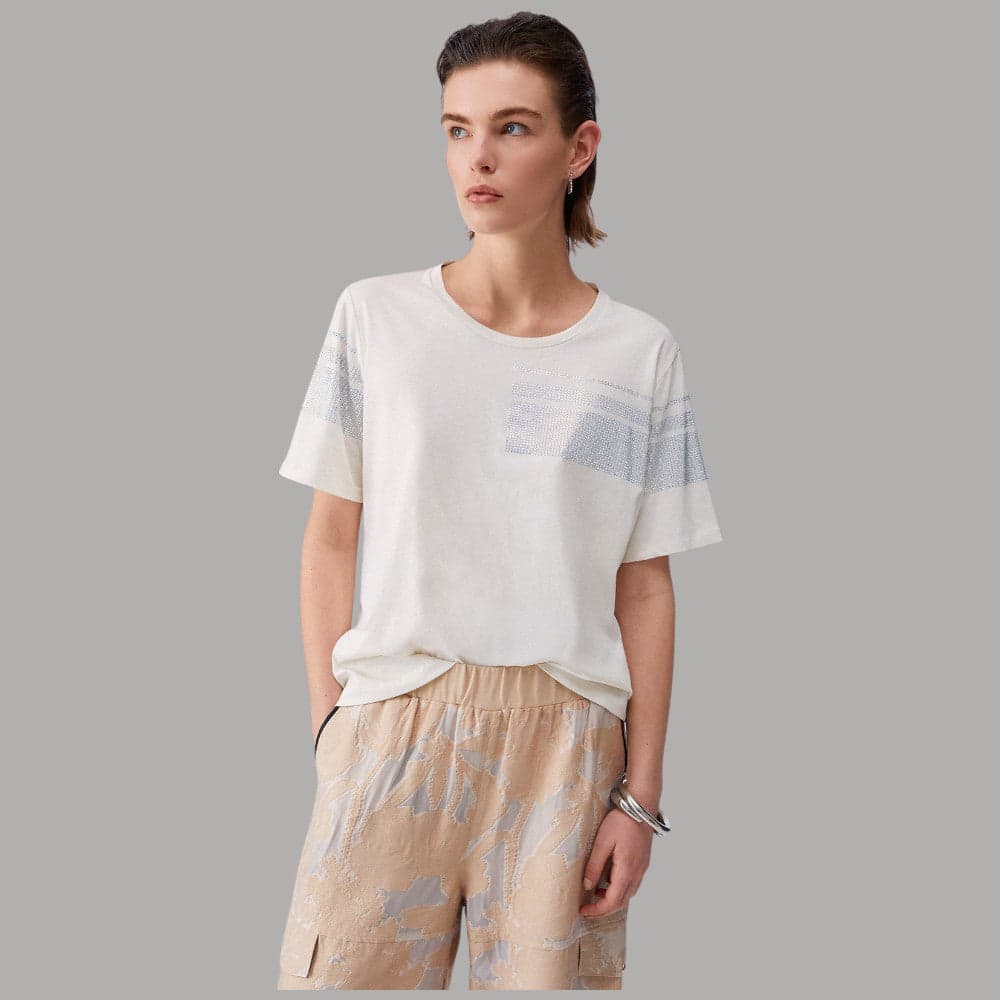 T-shirt Bianca Liu Jo Cotone con Strass "Better" Regular Fit - 7