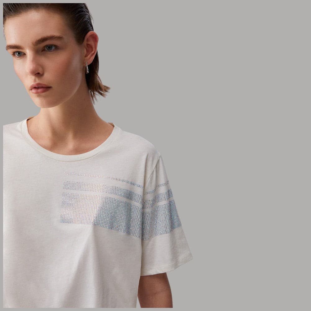 T-shirt Bianca Liu Jo Cotone con Strass "Better" Regular Fit - 4