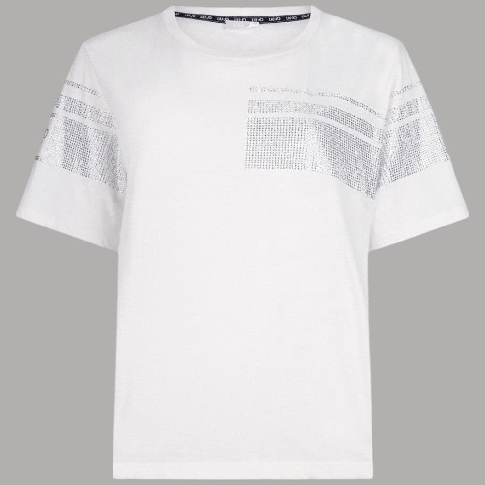 T-shirt Bianca Liu Jo Cotone con Strass "Better" Regular Fit - 6