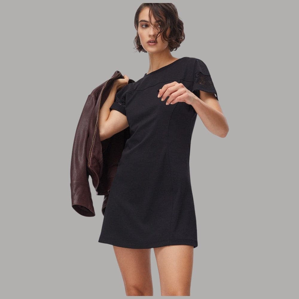 Liu Jo Vestito Corto Jersey Girocollo con Pizzo e Taschino - 3