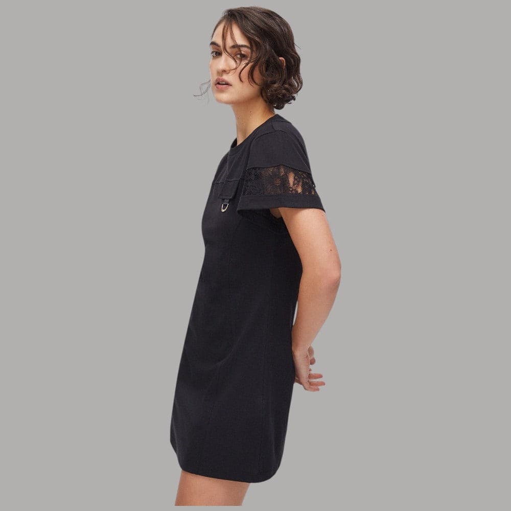 Liu Jo Vestito Corto Jersey Girocollo con Pizzo e Taschino - 4