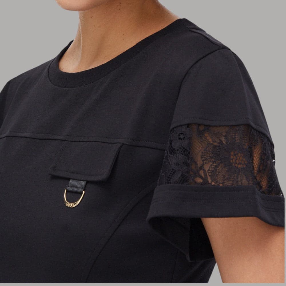 Liu Jo Vestito Corto Jersey Girocollo con Pizzo e Taschino - 5