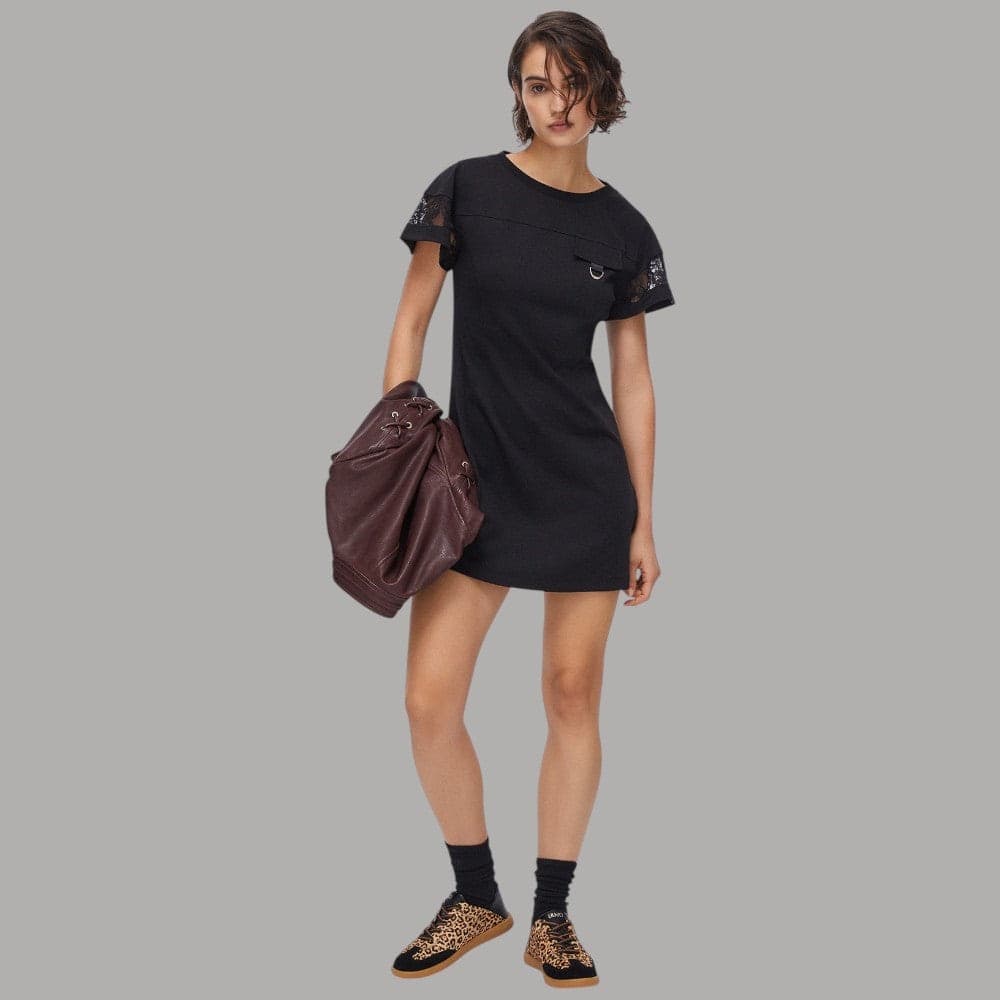 Liu Jo Vestito Corto Jersey Girocollo con Pizzo e Taschino - 6