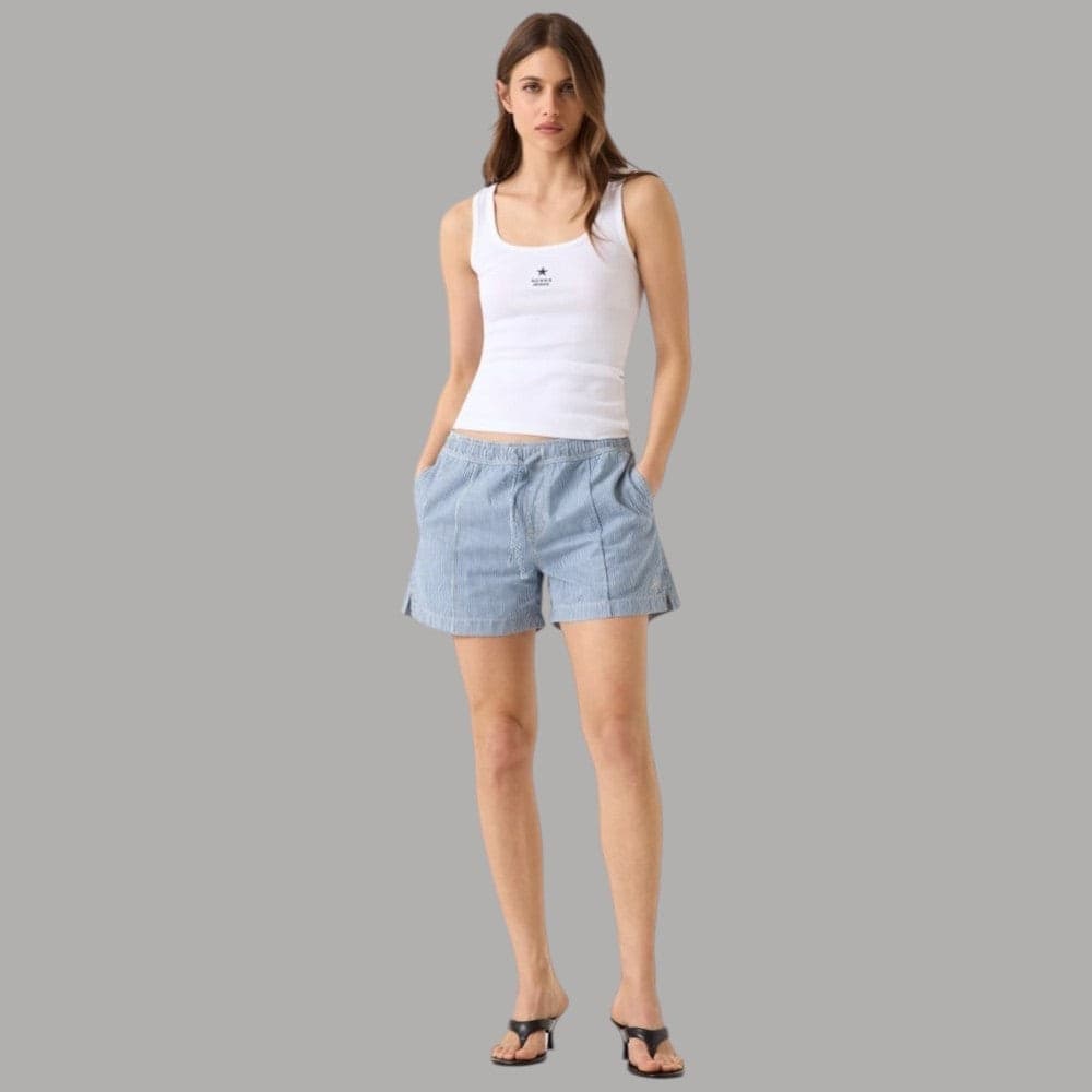 Shorts Guess GJ a Righe in Cotone con Elastico e Cordoncino - 2