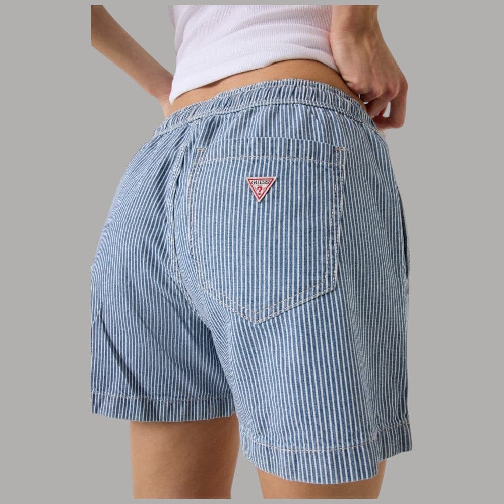 Shorts Guess GJ a Righe in Cotone con Elastico e Cordoncino - 4