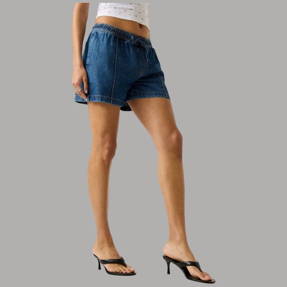 Shorts Guess GJ Denim Blu Vita Media Ricamo Logo Relassata - 2