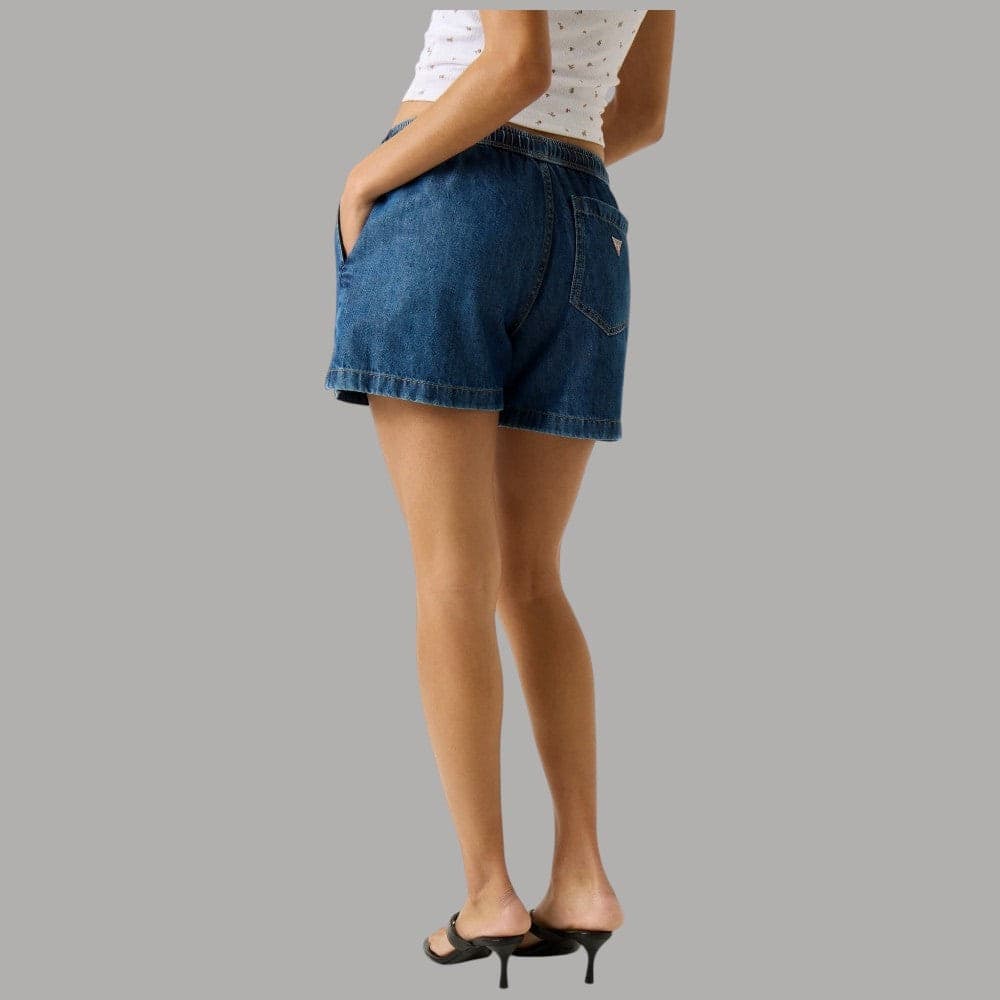 Shorts Guess GJ Denim Blu Vita Media Ricamo Logo Relassata - 3