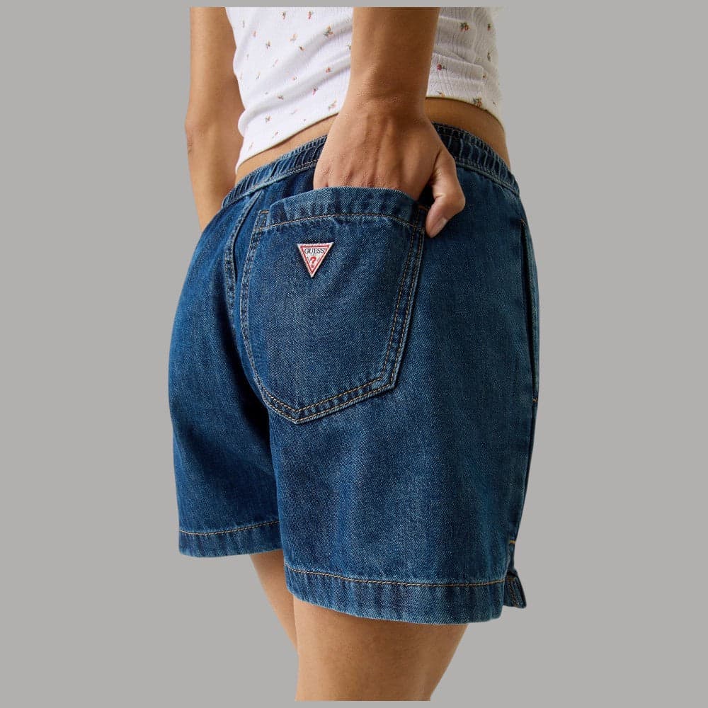 Shorts Guess GJ Denim Blu Vita Media Ricamo Logo Relassata - 4