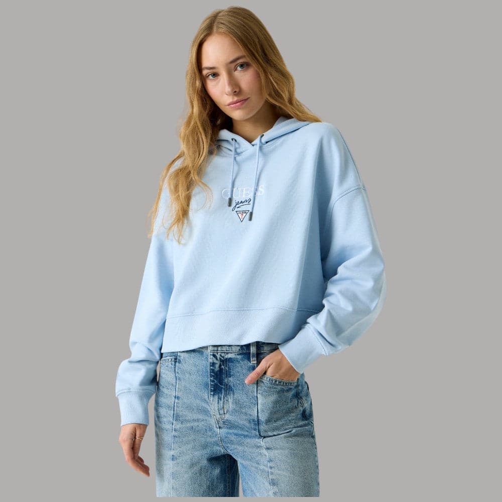 Felpa Guess GJ Corta con Cappuccio e Logo Ricamato in Cotone - 5