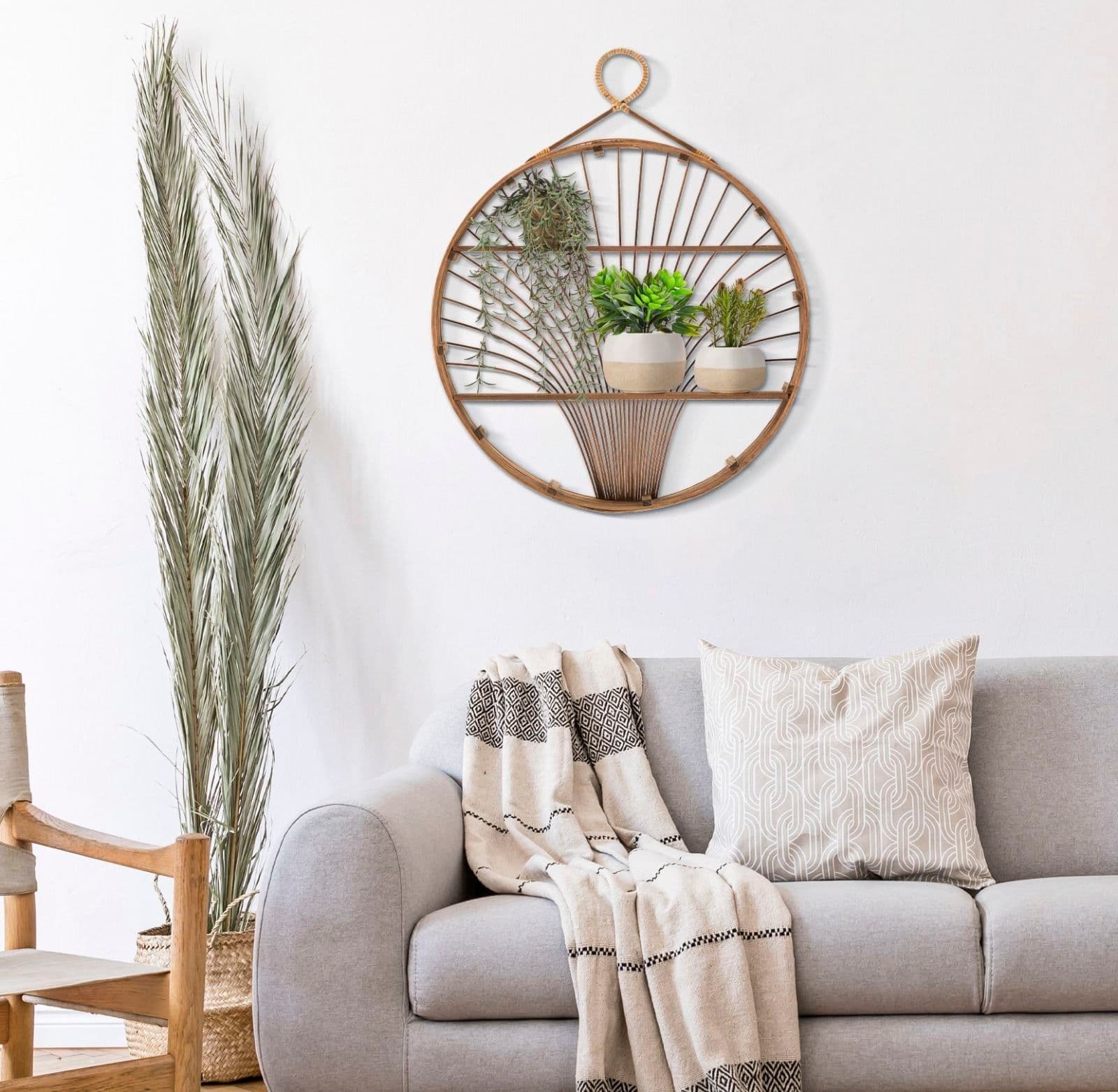 Bacheca da parete "Fuji" struttura in rattan con 2 mensole per interni - 5