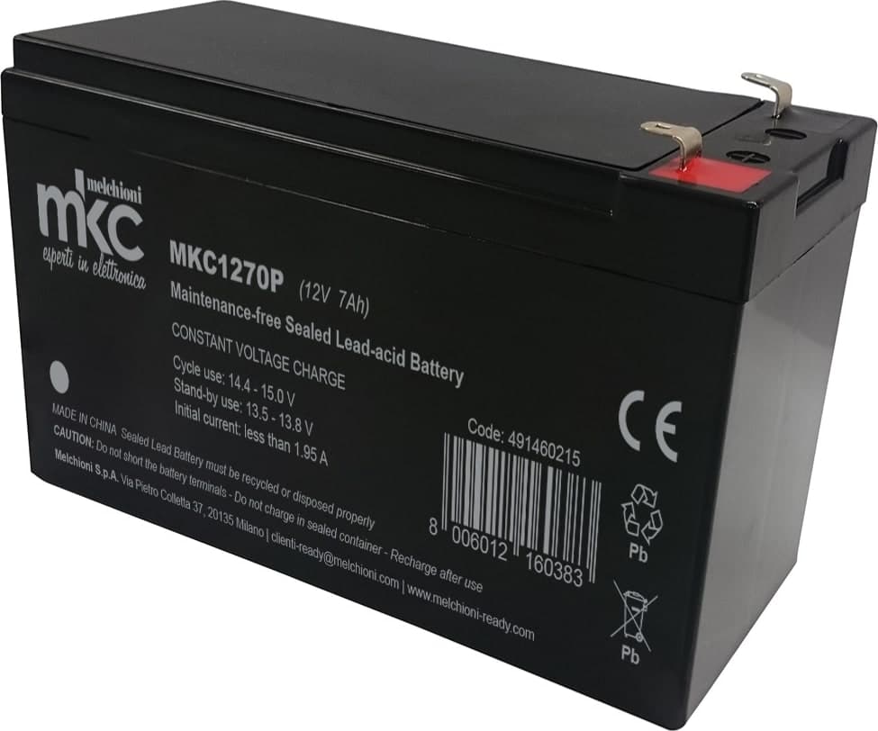 Batteria al piombo ricaricabile 12V 7Ah terminale faston 4.8mm MKC - 1