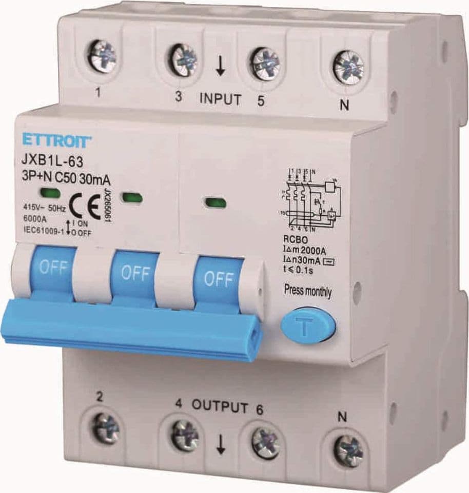 Ettroit Magnetotermico Differenziale 3P+N 50A 30mA 380V-6KA - 1