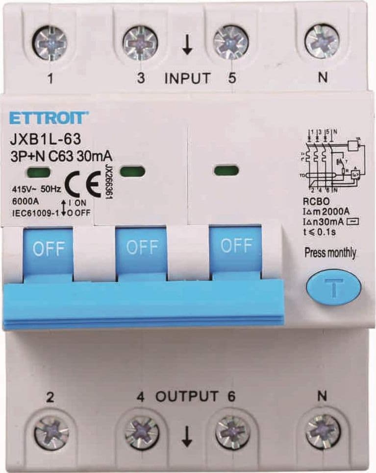 Ettroit Magnetotermico Differenziale 3P+N 63A 30mA 380V-6KA | JX266361 - 1