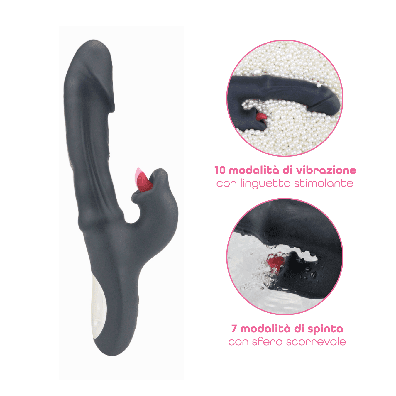 Vibratore Rabbit con Lingua e Spinta a Movimento Automatico Dildo Ricaricabile - 2