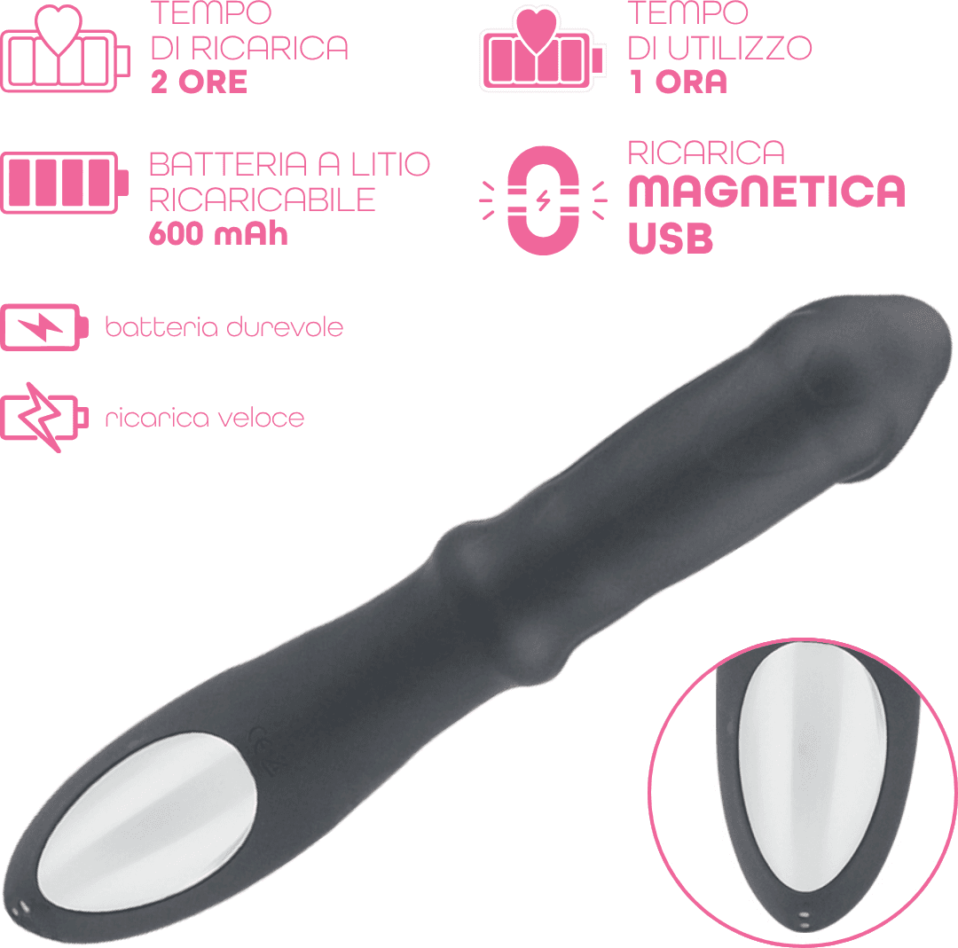 Vibratore Rabbit con Lingua e Spinta a Movimento Automatico Dildo Ricaricabile - 5