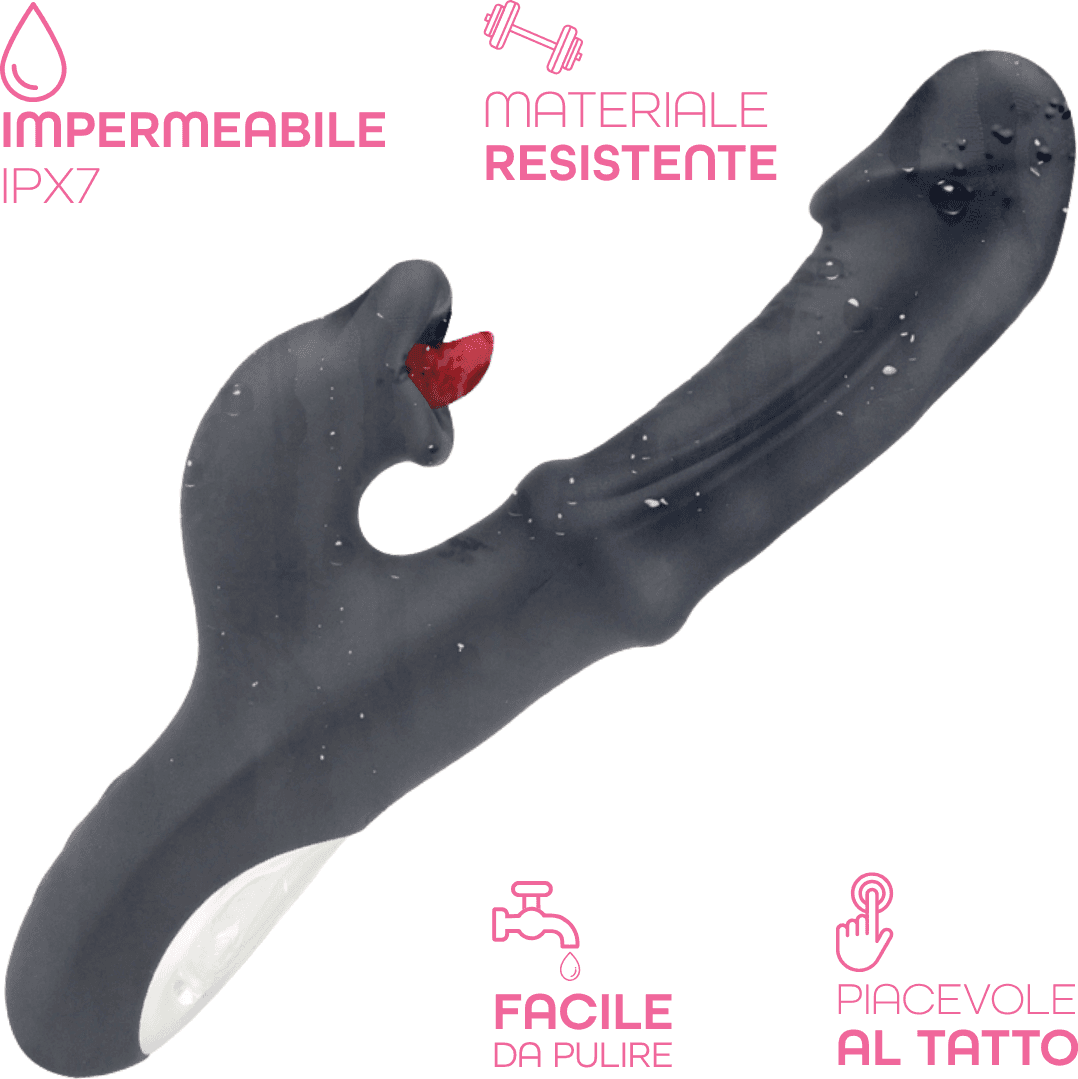 Vibratore Rabbit con Lingua e Spinta a Movimento Automatico Dildo Ricaricabile - 7