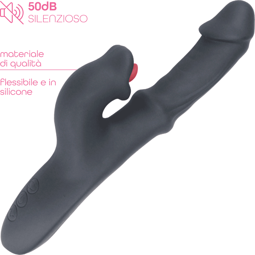 Vibratore Rabbit con Lingua e Spinta a Movimento Automatico Dildo Ricaricabile - 8