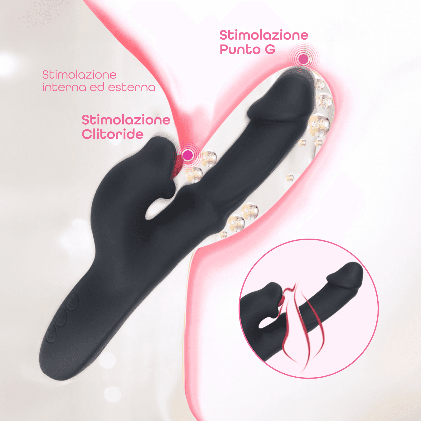 Vibratore Rabbit con Lingua e Spinta a Movimento Automatico Dildo Ricaricabile - 9