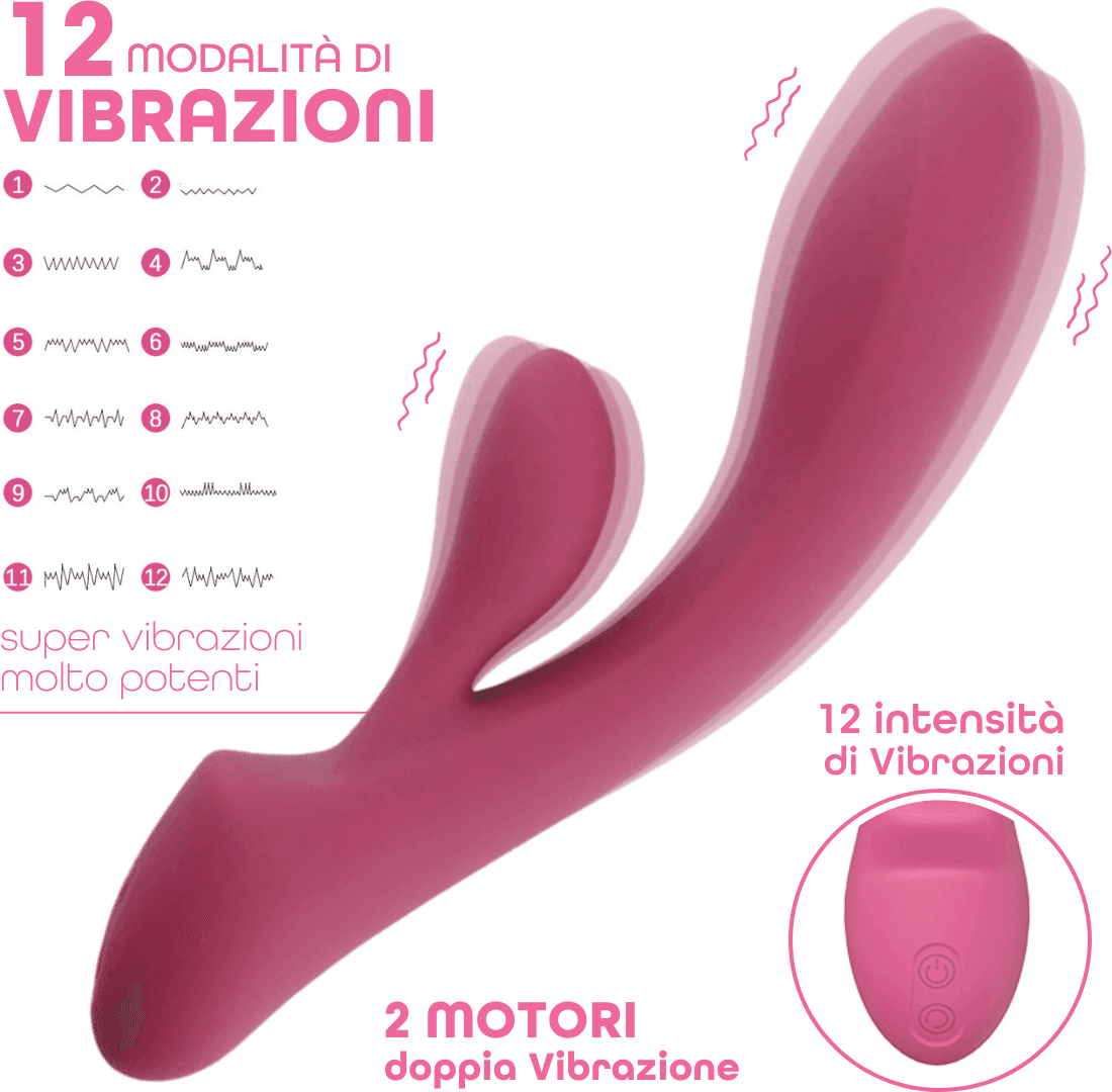 Vibratore Rabbit Doppia Stimolazione Punto G Clitoride Vibrazioni Potenti SexToy - 3