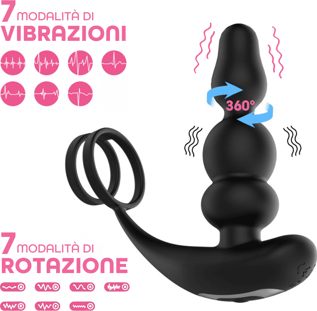Stimolatore Prostata con Telecomando Rotante Vibratore Anale Anello Pene Plug - 3