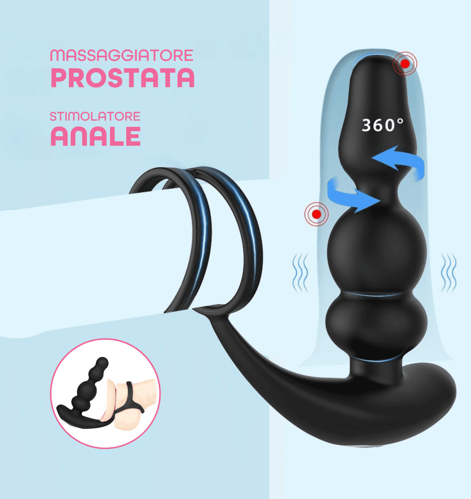 Stimolatore Prostata con Telecomando Rotante Vibratore Anale Anello Pene Plug - 4