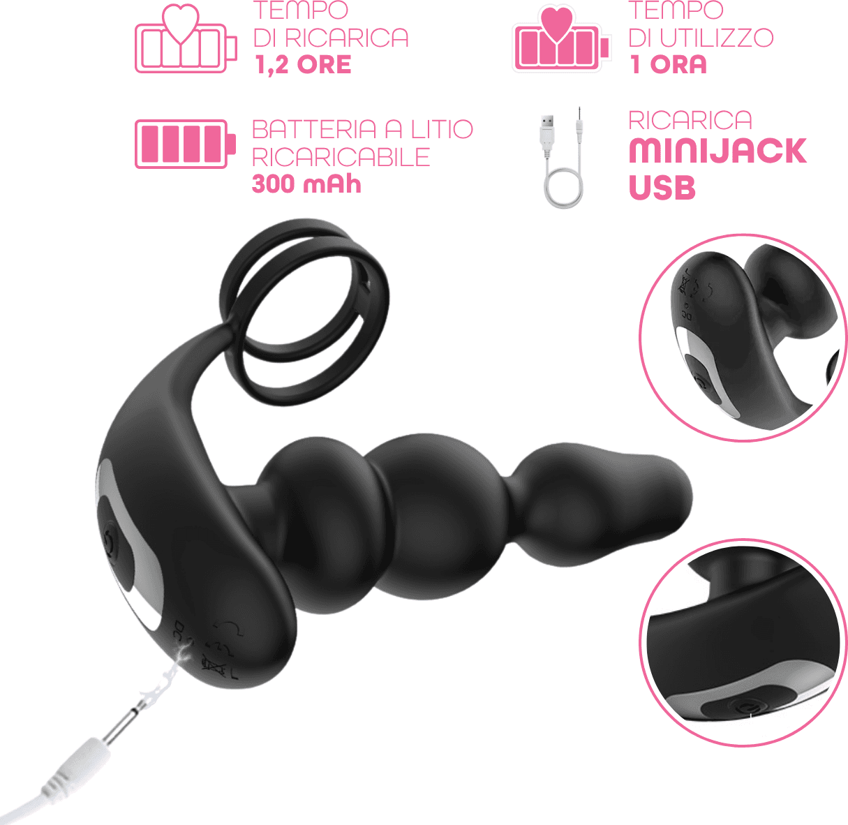Stimolatore Prostata con Telecomando Rotante Vibratore Anale Anello Pene Plug - 5