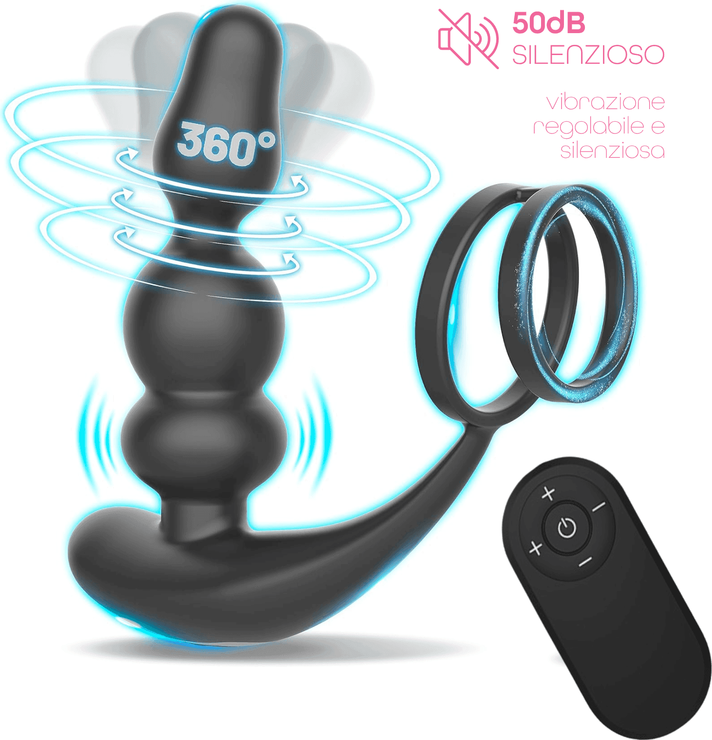 Stimolatore Prostata con Telecomando Rotante Vibratore Anale Anello Pene Plug - 8