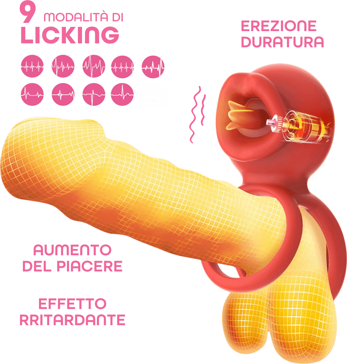 Anello Vibrante per Pene Sex Toy di Coppia Controllo App Lingua Lecca Clitoride - 3
