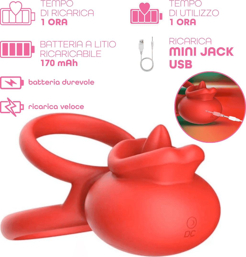 Anello Vibrante per Pene Sex Toy di Coppia Controllo App Lingua Lecca Clitoride - 5
