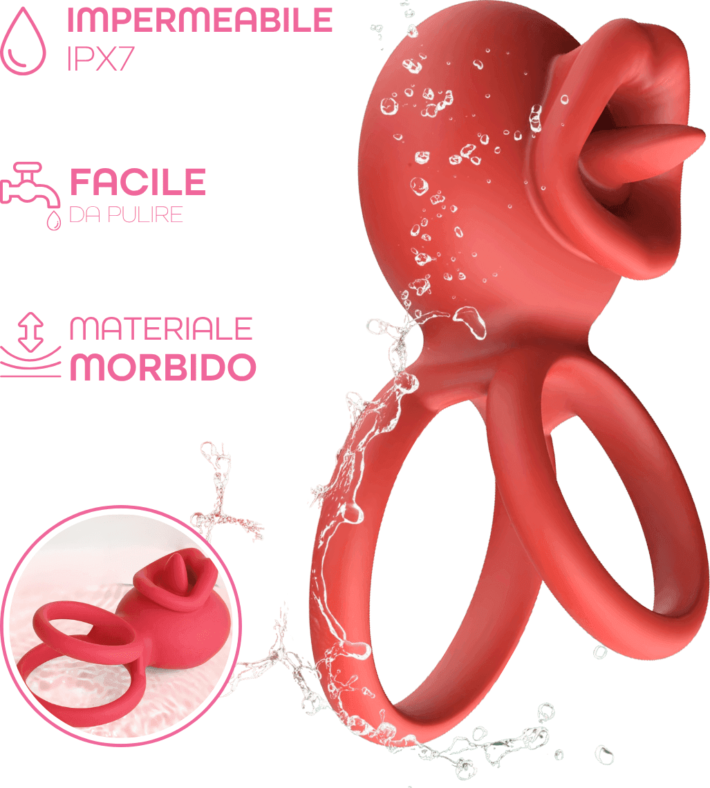 Anello Vibrante per Pene Sex Toy di Coppia Controllo App Lingua Lecca Clitoride - 7